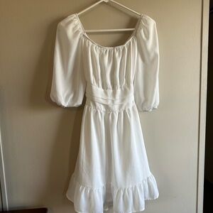 Elegant White Puff Sleeve Dress